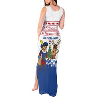 Netherlands Christmas Tank Maxi Dress with Christmas Tree Windmill Piet Character and Tulip Pattern - Wonder Print Shop