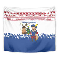 Netherlands Christmas Tapestry with Christmas Tree Windmill Piet Character and Tulip Pattern - Wonder Print Shop