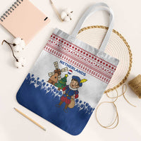 Netherlands Christmas Tote Bag with Christmas Tree Windmill Piet Character and Tulip Pattern - Wonder Print Shop