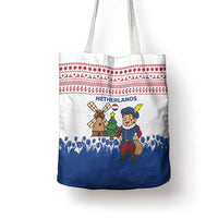 Netherlands Christmas Tote Bag with Christmas Tree Windmill Piet Character and Tulip Pattern - Wonder Print Shop