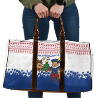 Netherlands Christmas Travel Bag with Christmas Tree Windmill Piet Character and Tulip Pattern - Wonder Print Shop