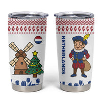 Netherlands Christmas Tumbler Cup with Christmas Tree Windmill Piet Character and Tulip Pattern - Wonder Print Shop