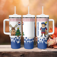 Netherlands Christmas Tumbler With Handle with Christmas Tree Windmill Piet Character and Tulip Pattern - Wonder Print Shop