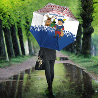 Netherlands Christmas Umbrella with Christmas Tree Windmill Piet Character and Tulip Pattern - Wonder Print Shop