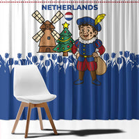 Netherlands Christmas Window Curtain with Christmas Tree Windmill Piet Character and Tulip Pattern - Wonder Print Shop