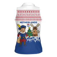 Netherlands Christmas Women Sleeveless Polo Shirt with Christmas Tree Windmill Piet Character and Tulip Pattern - Wonder Print Shop