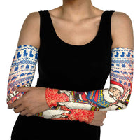 Ecuador Christmas Arm Sleeves with Santa Riding Llama Traditional Patterns and Rose Design - Wonder Print Shop