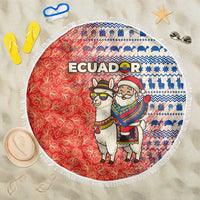 Ecuador Christmas Beach Blanket with Santa Riding Llama Traditional Patterns and Rose Design - Wonder Print Shop