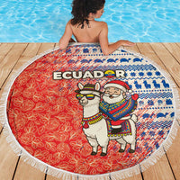 Ecuador Christmas Beach Blanket with Santa Riding Llama Traditional Patterns and Rose Design - Wonder Print Shop