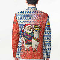 Ecuador Christmas Blazer with Santa Riding Llama Traditional Patterns and Rose Design - Wonder Print Shop