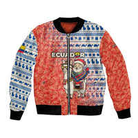 Ecuador Christmas Bomber Jacket with Santa Riding Llama Traditional Patterns and Rose Design - Wonder Print Shop