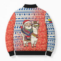 Ecuador Christmas Bomber Puffer Jacket with Santa Riding Llama Traditional Patterns and Rose Design - Wonder Print Shop