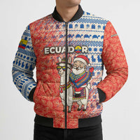 Ecuador Christmas Bomber Puffer Jacket with Santa Riding Llama Traditional Patterns and Rose Design - Wonder Print Shop