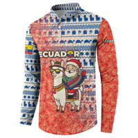 Ecuador Christmas Button Sweatshirt with Santa Riding Llama Traditional Patterns and Rose Design - Wonder Print Shop