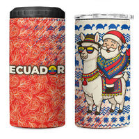 Ecuador Christmas 4 in 1 Can Cooler Tumbler with Santa Riding Llama Traditional Patterns and Rose Design - Wonder Print Shop