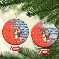 Ecuador Christmas Ceramic Ornament with Santa Riding Llama Traditional Patterns and Rose Design - Wonder Print Shop