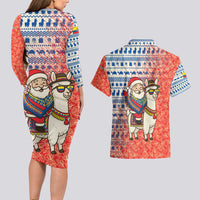 Ecuador Christmas Couples Matching Long Sleeve Bodycon Dress and Hawaiian Shirt with Santa Riding Llama Traditional Patterns and Rose Design - Wonder Print Shop