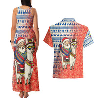 Ecuador Christmas Couples Matching Tank Maxi Dress and Hawaiian Shirt with Santa Riding Llama Traditional Patterns and Rose Design - Wonder Print Shop