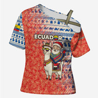 Ecuador Christmas Cross Shoulder Shirt with Santa Riding Llama Traditional Patterns and Rose Design - Wonder Print Shop