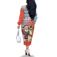 Ecuador Christmas Family Matching Off The Shoulder Long Sleeve Dress and Hawaiian Shirt with Santa Riding Llama Traditional Patterns and Rose Design - Wonder Print Shop