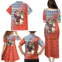 Ecuador Christmas Family Matching Puletasi and Hawaiian Shirt with Santa Riding Llama Traditional Patterns and Rose Design - Wonder Print Shop