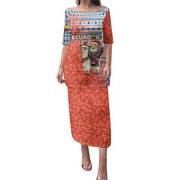 Ecuador Christmas Family Matching Puletasi and Hawaiian Shirt with Santa Riding Llama Traditional Patterns and Rose Design - Wonder Print Shop