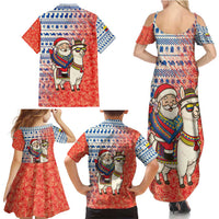 Ecuador Christmas Family Matching Summer Maxi Dress and Hawaiian Shirt with Santa Riding Llama Traditional Patterns and Rose Design - Wonder Print Shop
