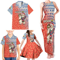 Ecuador Christmas Family Matching Tank Maxi Dress and Hawaiian Shirt with Santa Riding Llama Traditional Patterns and Rose Design - Wonder Print Shop
