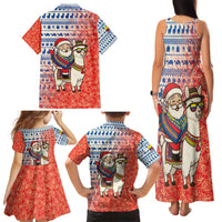 Ecuador Christmas Family Matching Tank Maxi Dress and Hawaiian Shirt with Santa Riding Llama Traditional Patterns and Rose Design - Wonder Print Shop