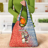 Ecuador Christmas Grocery Bag with Santa Riding Llama Traditional Patterns and Rose Design - Wonder Print Shop