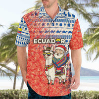 Ecuador Christmas Hawaiian Shirt with Santa Riding Llama Traditional Patterns and Rose Design - Wonder Print Shop