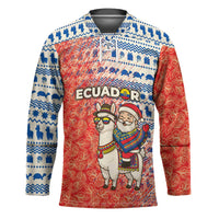 Ecuador Christmas Hockey Jersey with Santa Riding Llama Traditional Patterns and Rose Design - Wonder Print Shop