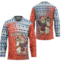Ecuador Christmas Hockey Jersey with Santa Riding Llama Traditional Patterns and Rose Design - Wonder Print Shop