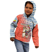 Ecuador Christmas Kid Hoodie with Santa Riding Llama Traditional Patterns and Rose Design - Wonder Print Shop