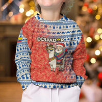 Ecuador Christmas Kid Ugly Christmas Sweater with Santa Riding Llama Traditional Patterns and Rose Design - Wonder Print Shop