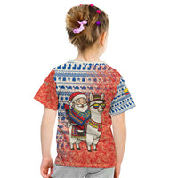 Ecuador Christmas Kid T Shirt with Santa Riding Llama Traditional Patterns and Rose Design - Wonder Print Shop