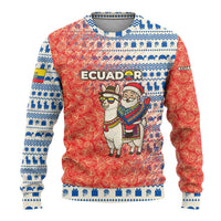 Ecuador Christmas Ugly Christmas Sweater with Santa Riding Llama Traditional Patterns and Rose Design - Wonder Print Shop