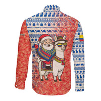 Ecuador Christmas Long Sleeve Button Shirt with Santa Riding Llama Traditional Patterns and Rose Design - Wonder Print Shop