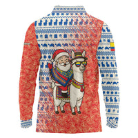 Ecuador Christmas Long Sleeve Polo Shirt with Santa Riding Llama Traditional Patterns and Rose Design - Wonder Print Shop