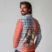 Ecuador Christmas Long Sleeve Polo Shirt with Santa Riding Llama Traditional Patterns and Rose Design - Wonder Print Shop