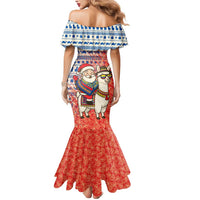 Ecuador Christmas Mermaid Dress with Santa Riding Llama Traditional Patterns and Rose Design - Wonder Print Shop