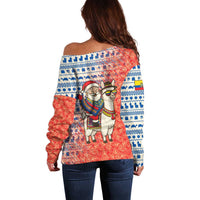 Ecuador Christmas Off Shoulder Sweater with Santa Riding Llama Traditional Patterns and Rose Design - Wonder Print Shop