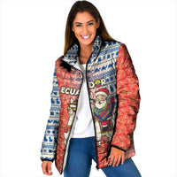 Ecuador Christmas Padded Jacket with Santa Riding Llama Traditional Patterns and Rose Design - Wonder Print Shop