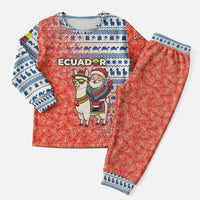 Ecuador Christmas Pajama Set with Santa Riding Llama Traditional Patterns and Rose Design - Wonder Print Shop