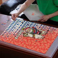 Ecuador Christmas Puzzle with Santa Riding Llama Traditional Patterns and Rose Design - Wonder Print Shop