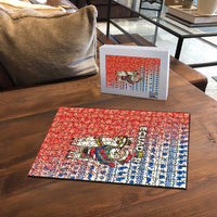 Ecuador Christmas Puzzle with Santa Riding Llama Traditional Patterns and Rose Design - Wonder Print Shop