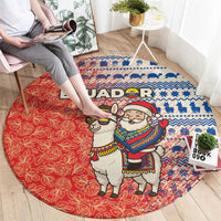Ecuador Christmas Round Carpet with Santa Riding Llama Traditional Patterns and Rose Design - Wonder Print Shop