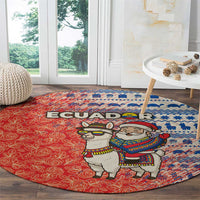 Ecuador Christmas Round Carpet with Santa Riding Llama Traditional Patterns and Rose Design - Wonder Print Shop