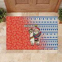 Ecuador Christmas Rubber Doormat with Santa Riding Llama Traditional Patterns and Rose Design - Wonder Print Shop