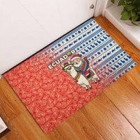 Ecuador Christmas Rubber Doormat with Santa Riding Llama Traditional Patterns and Rose Design - Wonder Print Shop